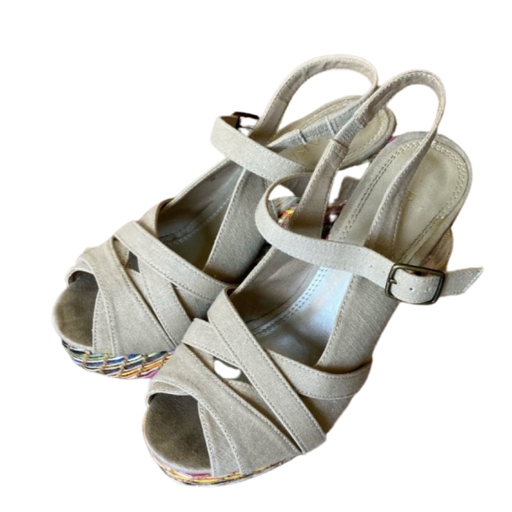 Beige Wedges with multi-colored platform